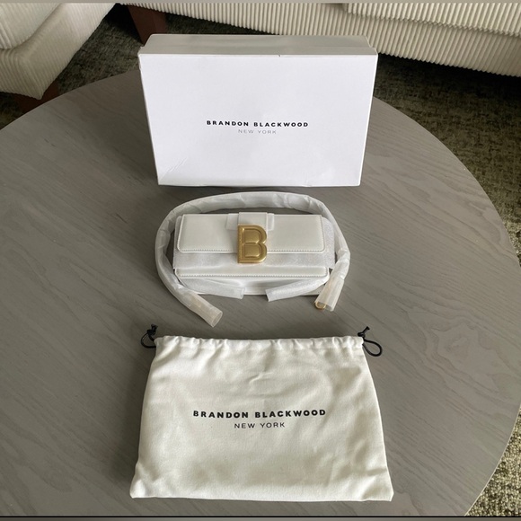 Brandon Blackwood Medium Nia White Bag Purse Brass Gold Hardware $400 MSRP (H14) - Picture 1 of 11